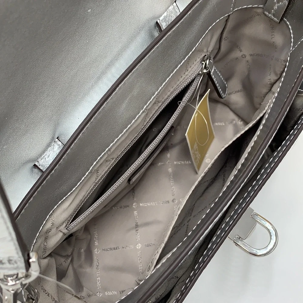 MICHAEL KORS MANHATTAN MEDIUM TOP HANDLE SCHOOL SATCHEL CROSSBODY BAG SILVER